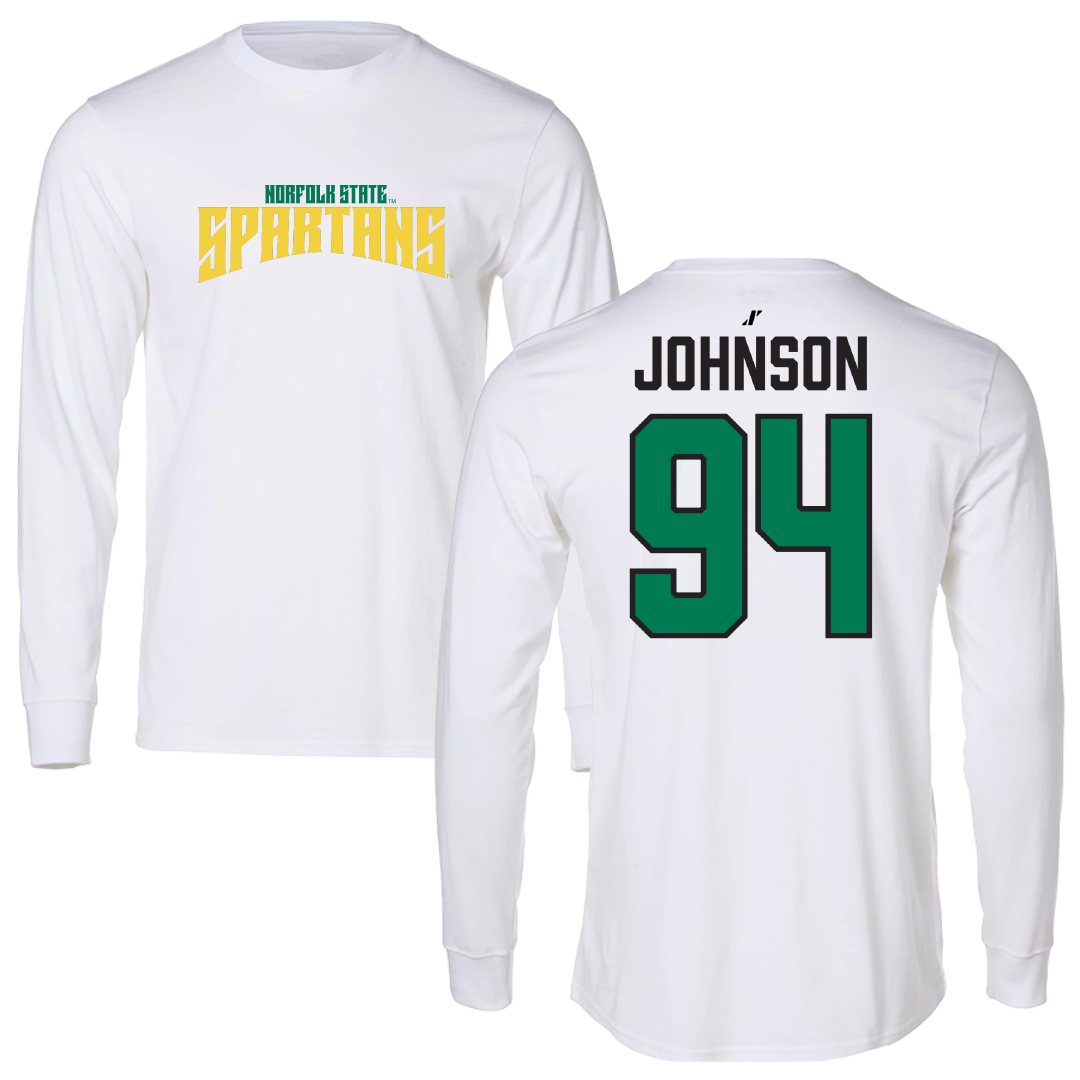 Norfolk State University Football White Classic Performance Long Sleeve - #94 Tyler Johnson