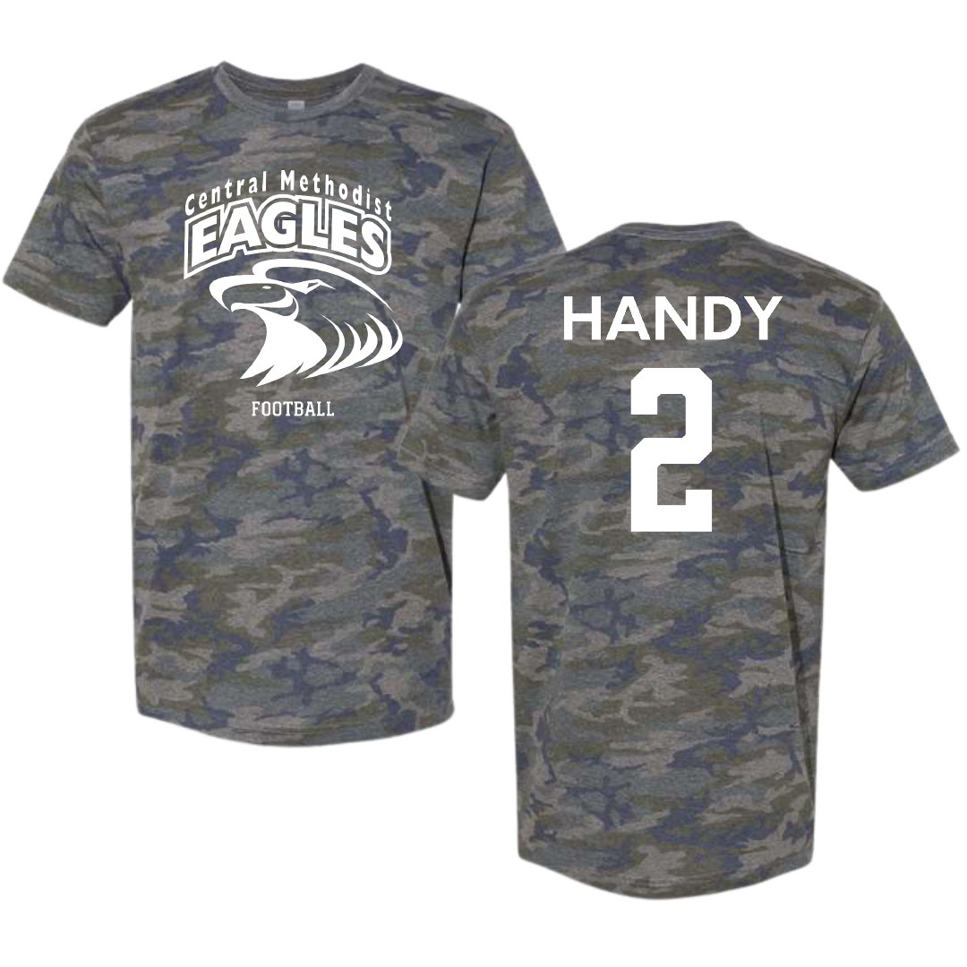 Central Methodist University Football Vintage Camo Tee - #2 Kevin Handy