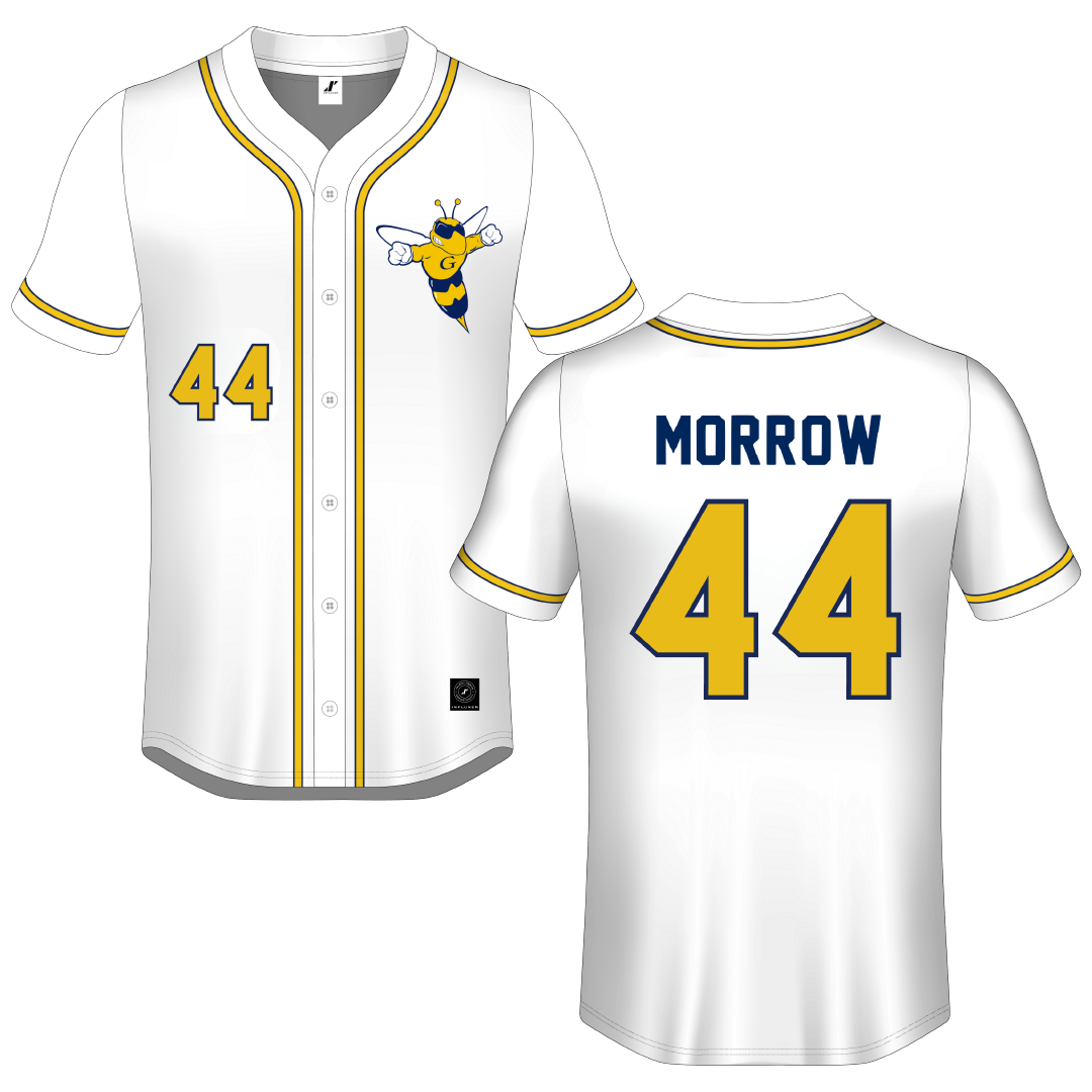 Graceland University White Button-Down Jersey - #44 Cade Morrow