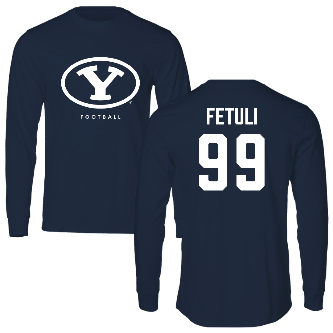 Brigham Young University Football Navy Performance Long Sleeve - #99 Ulavai Fetuli