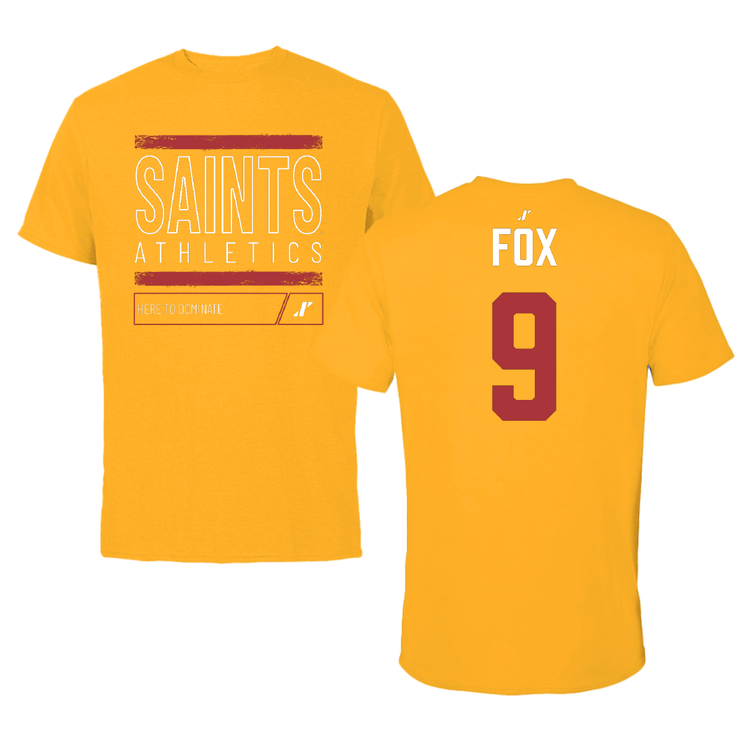 Flagler College Baseball Gold Dominate Performance Tee - #9 Brayden Fox