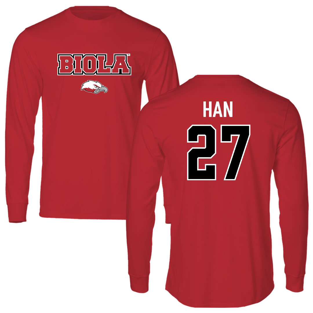 Biola University Baseball Red Performance Long Sleeve - #27 Ryan Han