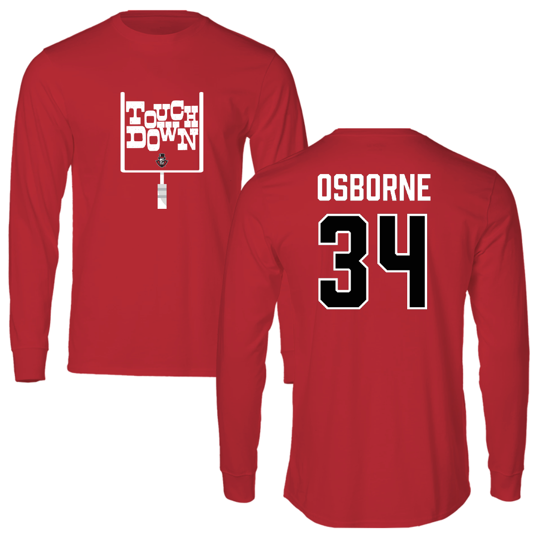 Austin Peay State University Football Red Touchdown Performance Long Sleeve - #34 Jahlin Osborne