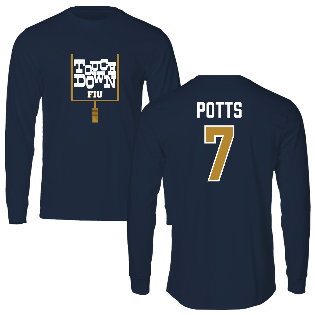 Florida International University Football Navy Touchdown Long Sleeve - #7 Jamal Potts