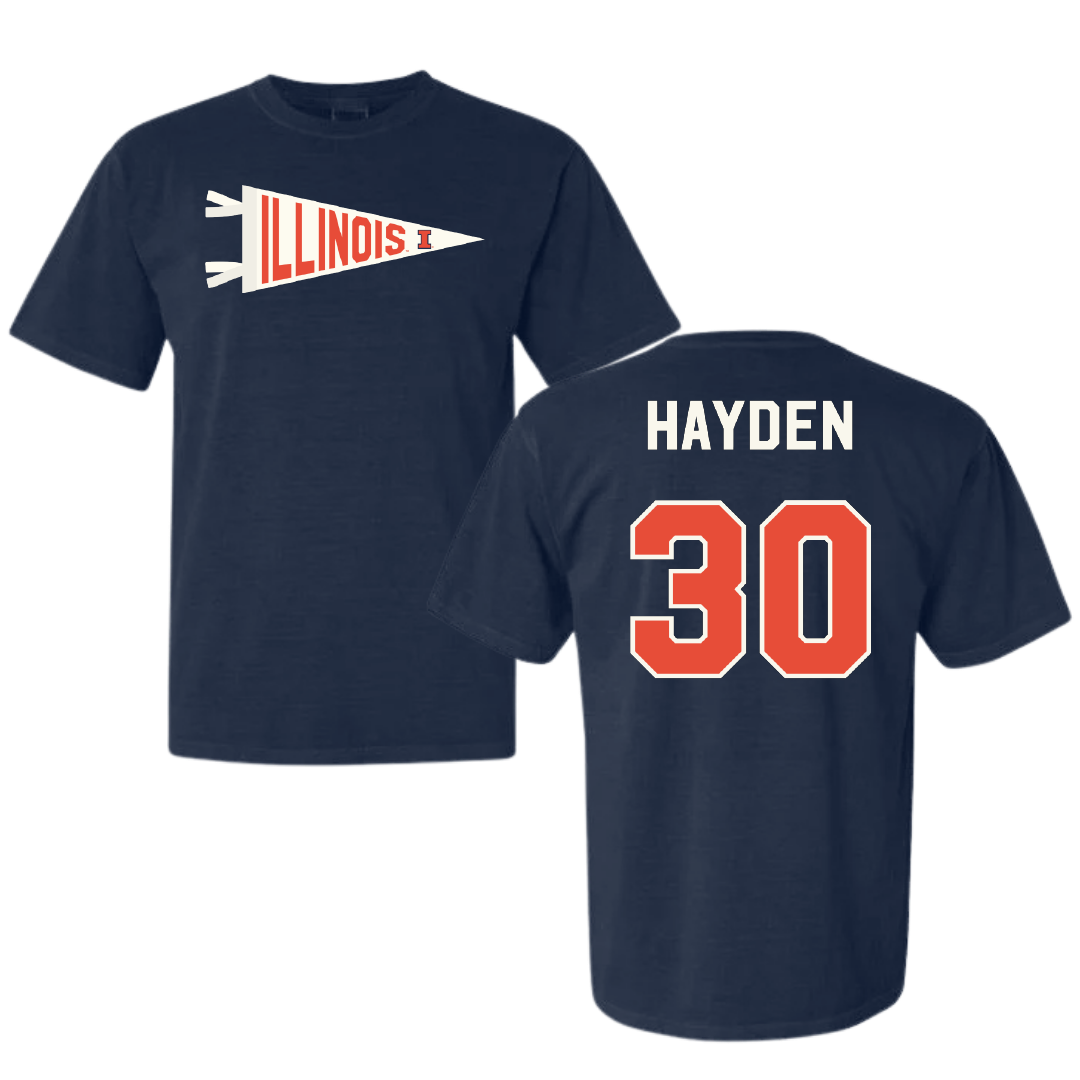 University of Illinois Football Navy Pennant Comfort Colors Tee - #30 Jojo Hayden