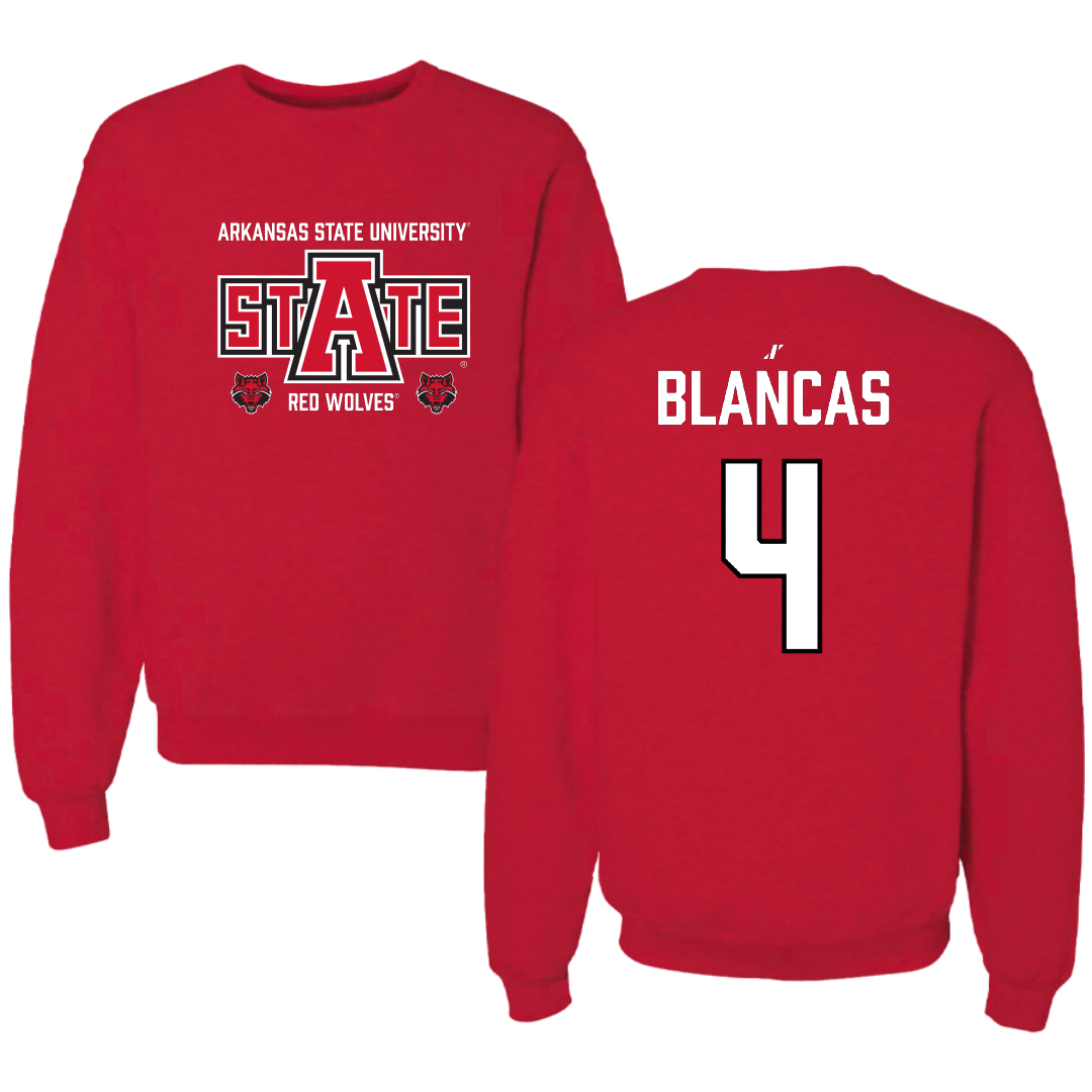 Arkansas State University Football Red General Crewneck - #4 Aaron Blancas