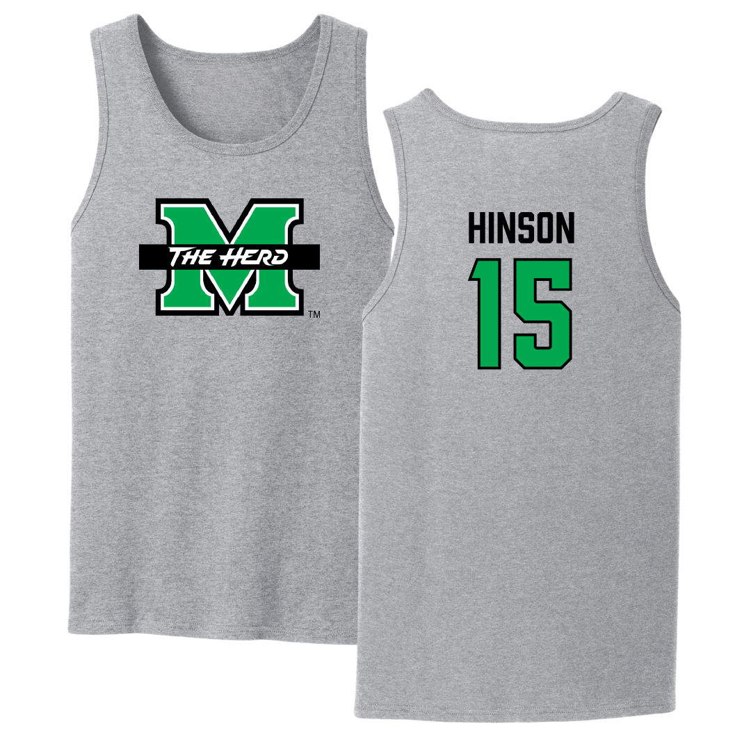 Marshall University Baseball Sport Gray Tank Top - #15 Cooper Hinson
