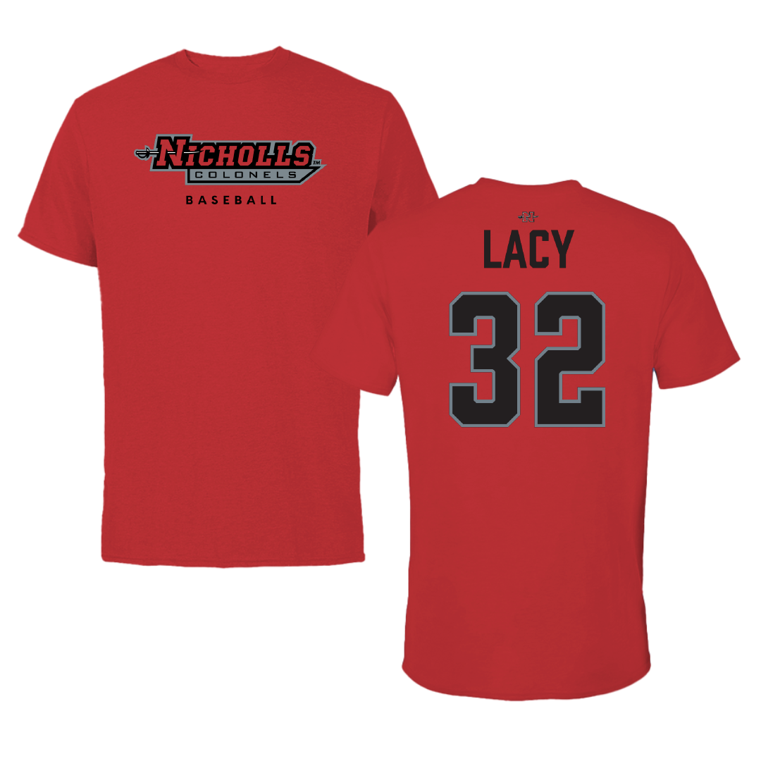 Nicholls State University Baseball Red Performance Tee - #32 Peyton Lacy