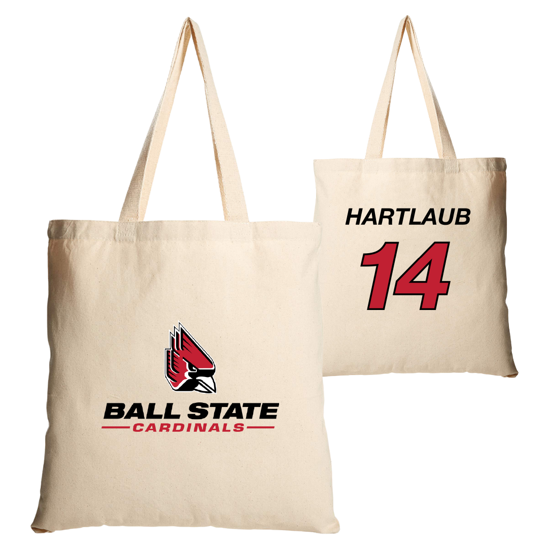 Ball State University Baseball Tan Canvas Tote Bag - #14 Jacob Hartlaub