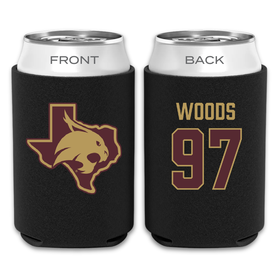 Texas State University Football Black Can Cooler - #97 Devarrick Woods