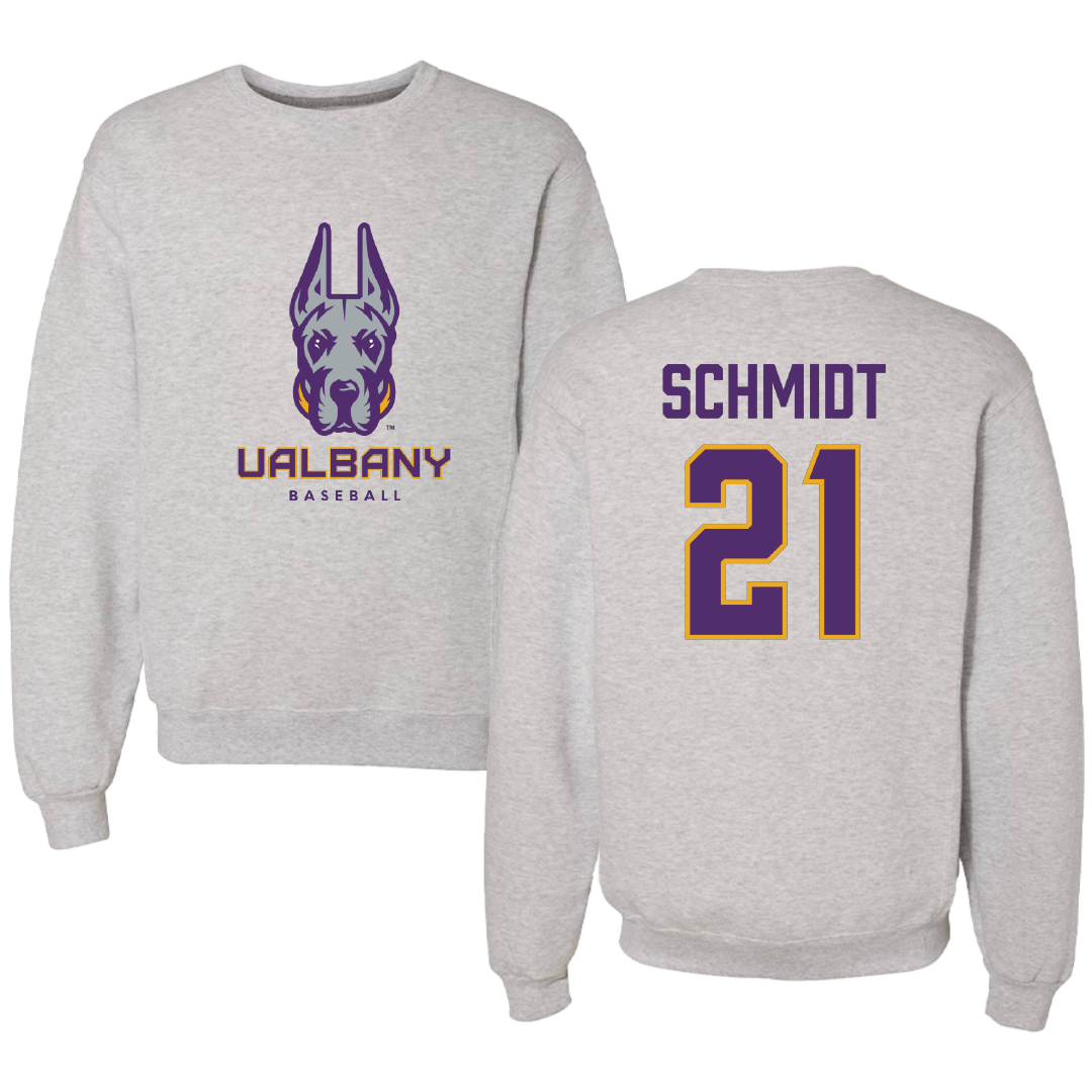 University at Albany Baseball Gray Crewneck - #21 Jaden Schmidt