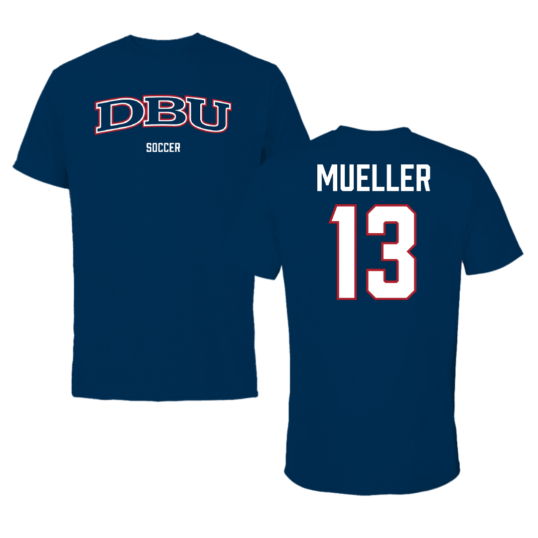Dallas Baptist University Soccer (M) Navy Performance Tee - #13 Sam Mueller