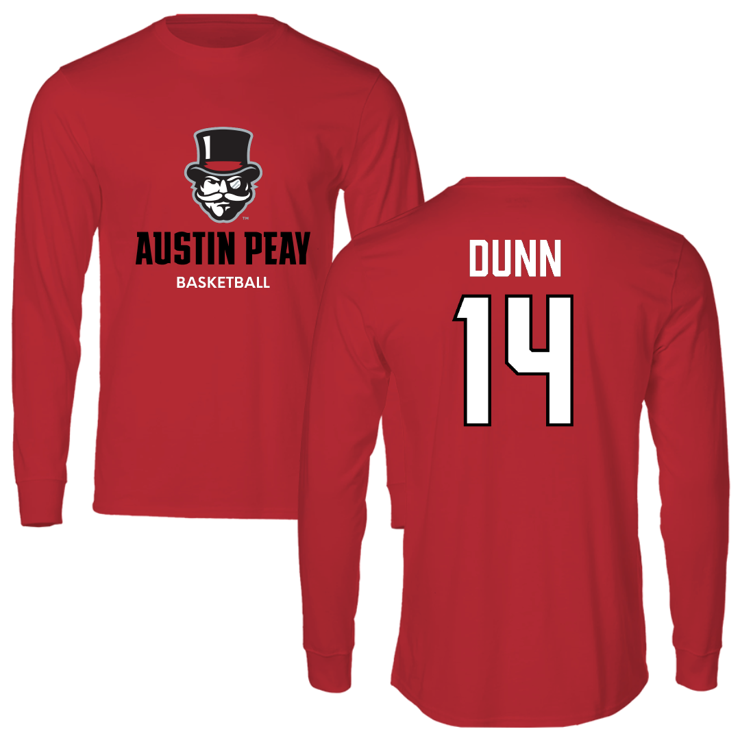 Austin Peay State University Basketball (M) Red Mascot Performance Long Sleeve - #14 Jonathan Dunn