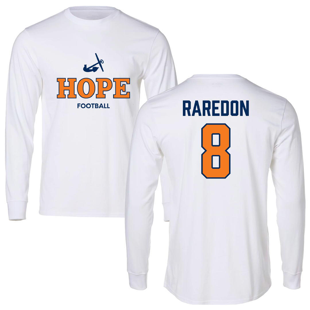 Hope College Football White Performance Long Sleeve - #8 Brad Raredon