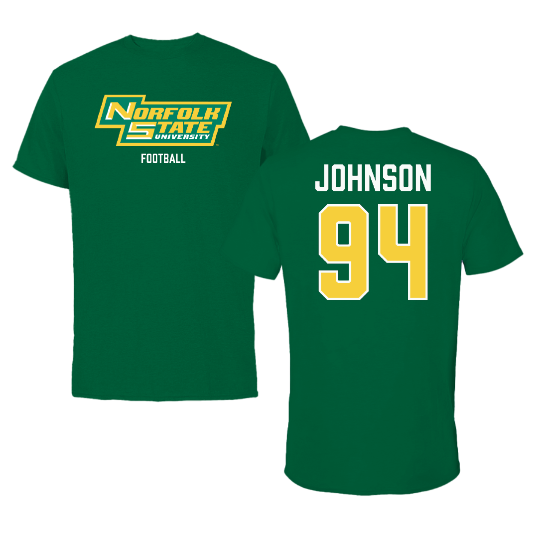 Norfolk State University Football Green Performance Tee - #94 Tyler Johnson