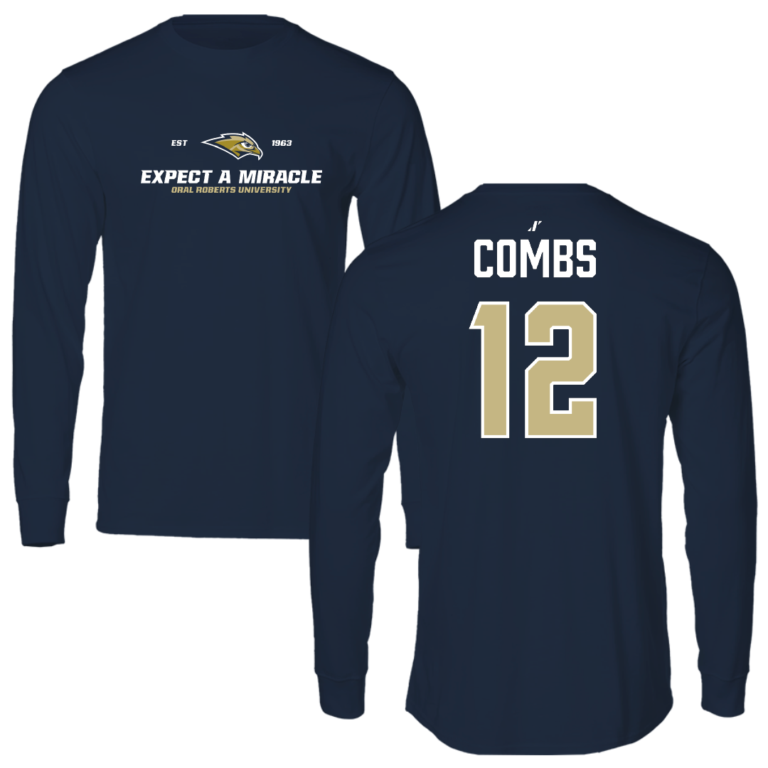 Oral Roberts University Baseball Navy General Long Sleeve - #12 Cooper Combs