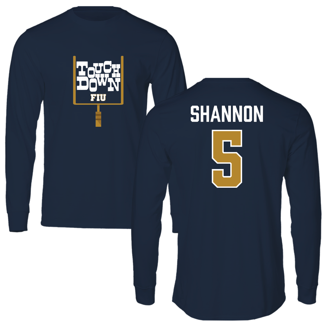 Florida International University Football Navy Touchdown Long Sleeve - #5 Steven Shannon