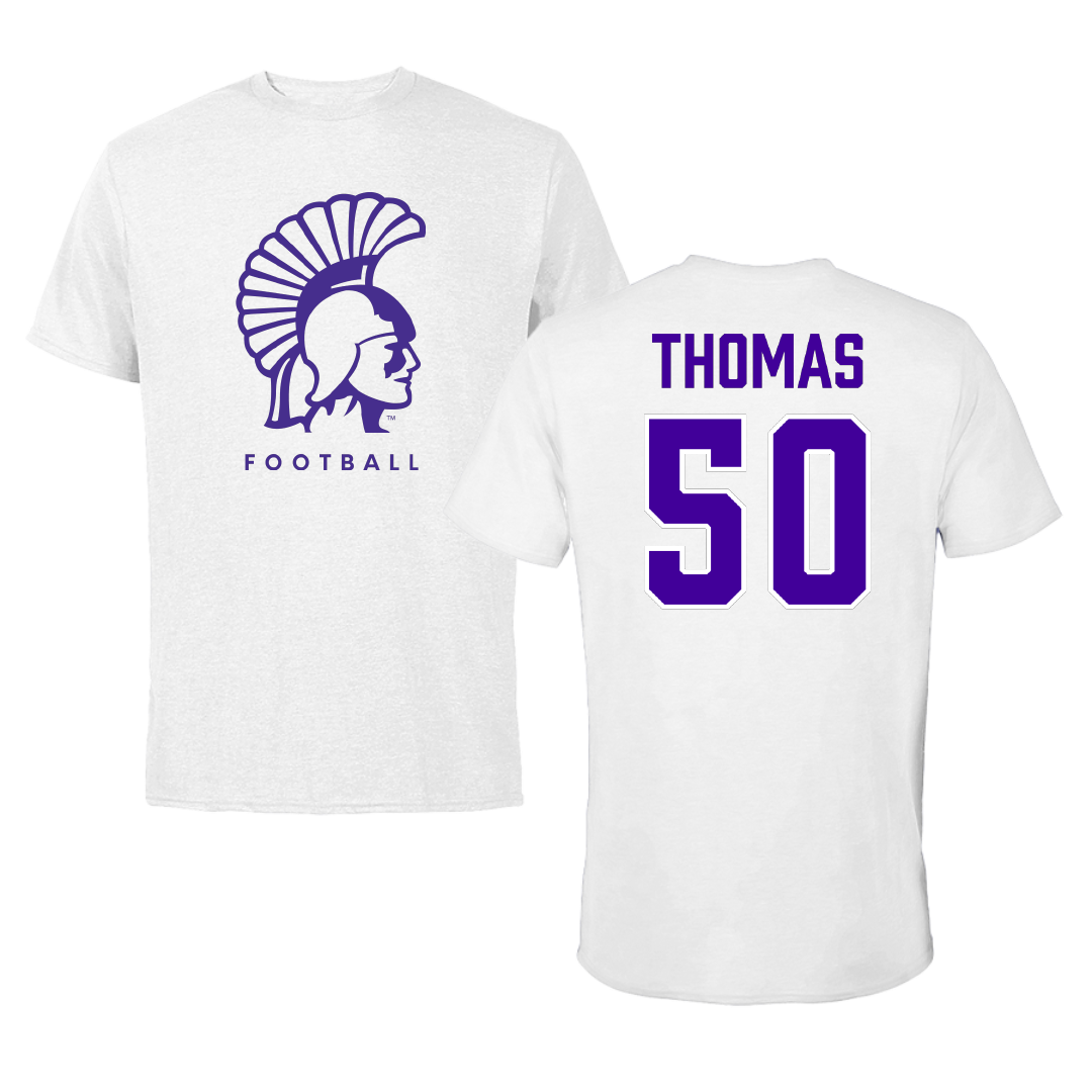 Winona State University Football White Performance Tee - #50 Taiden Thomas