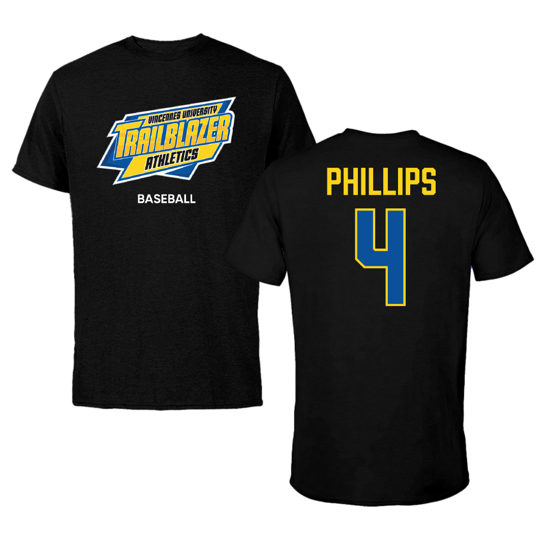 Vincennes University Baseball Black Performance Tee - #4 Jaret Phillips