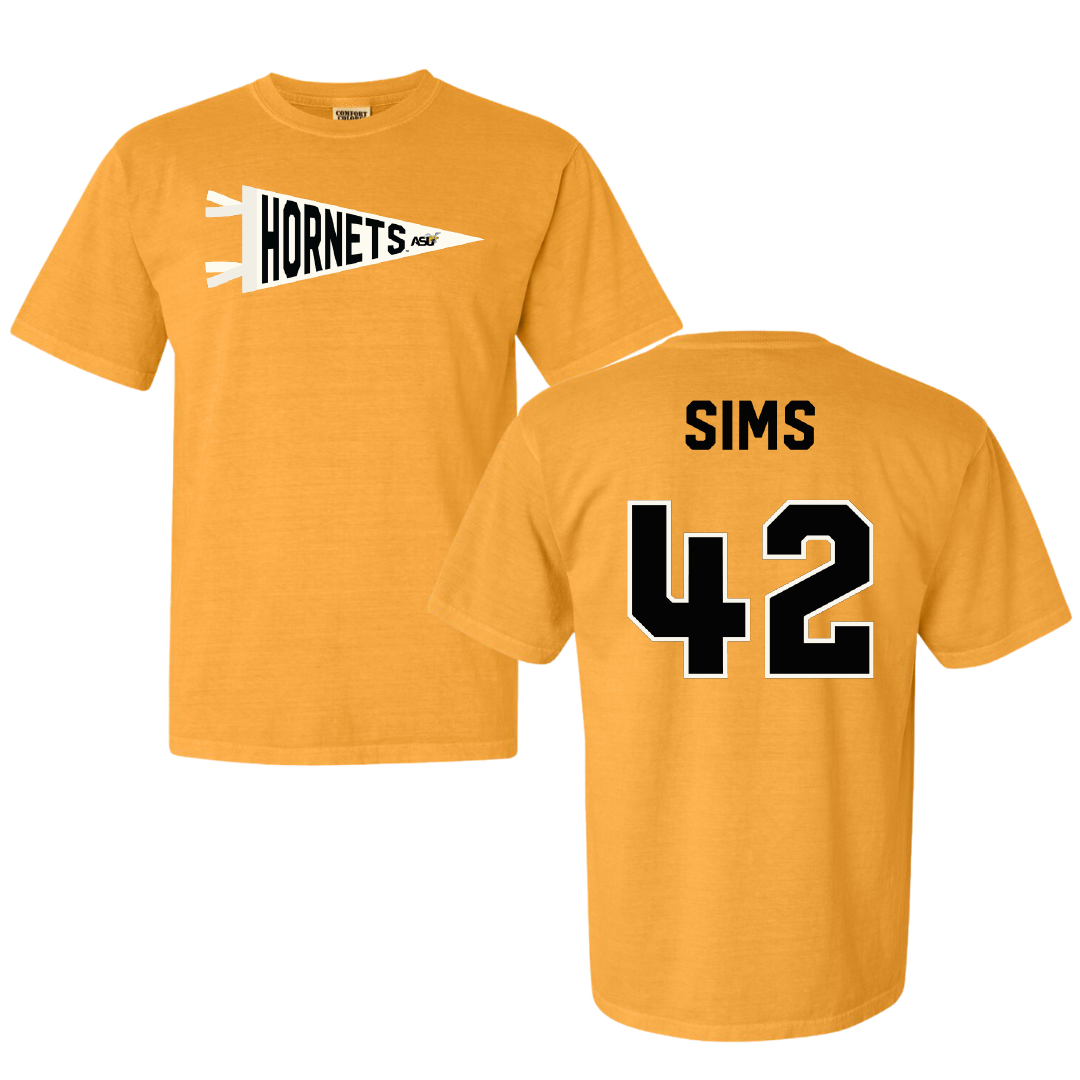 Alabama State University Football Gold Pennant Comfort Colors Tee - #42 Tashaun Sims