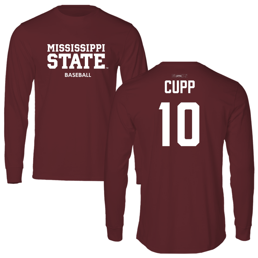 Mississippi State University Baseball Maroon Performance Long Sleeve - #10 Dylan Cupp