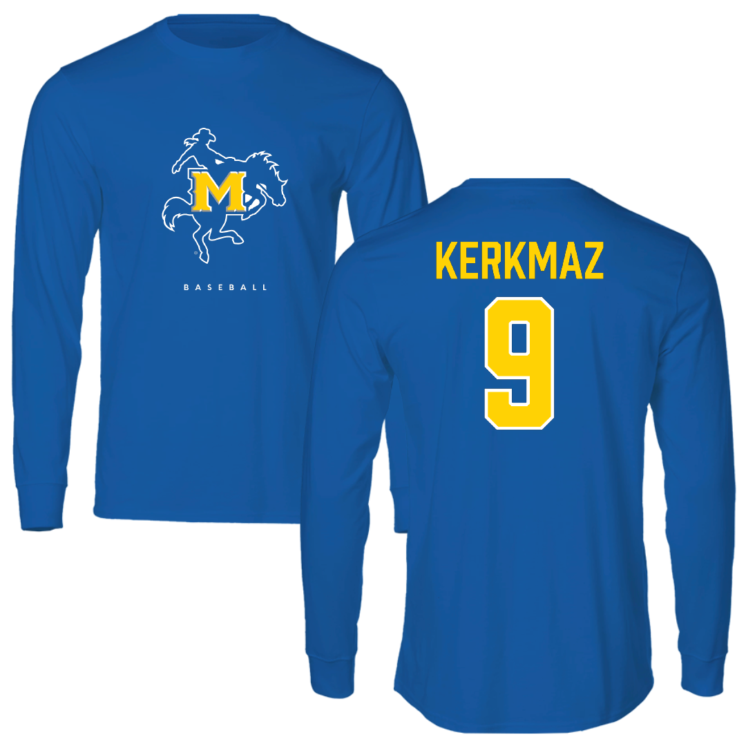 McNeese State University Baseball Blue Performance Long Sleeve - #9 Landon Kerkmaz
