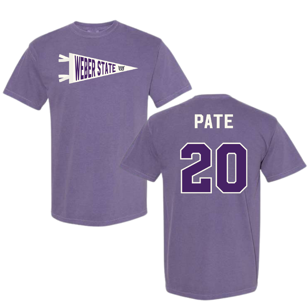 Weber State University Football Purple Pennant Comfort Colors Tee - #20 Montae Pate