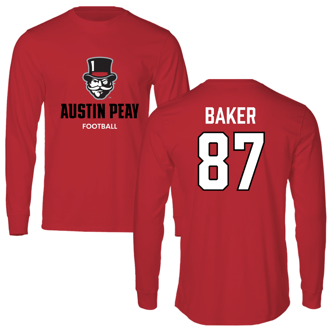Austin Peay State University Football Red Mascot Performance Long Sleeve - #87 Jack Baker