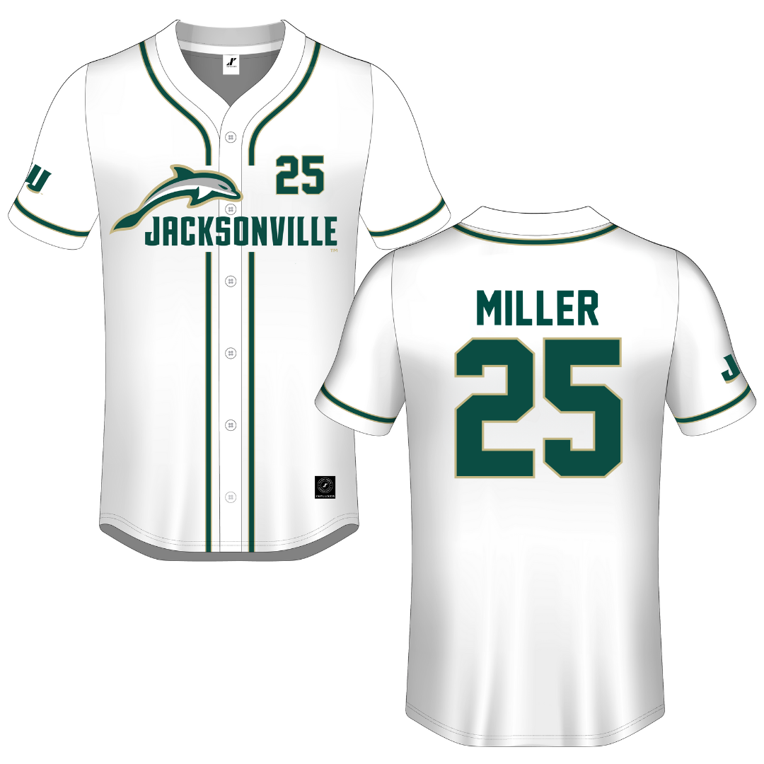 Jacksonville University White Button-Down Jersey - #25 Jacob Miller