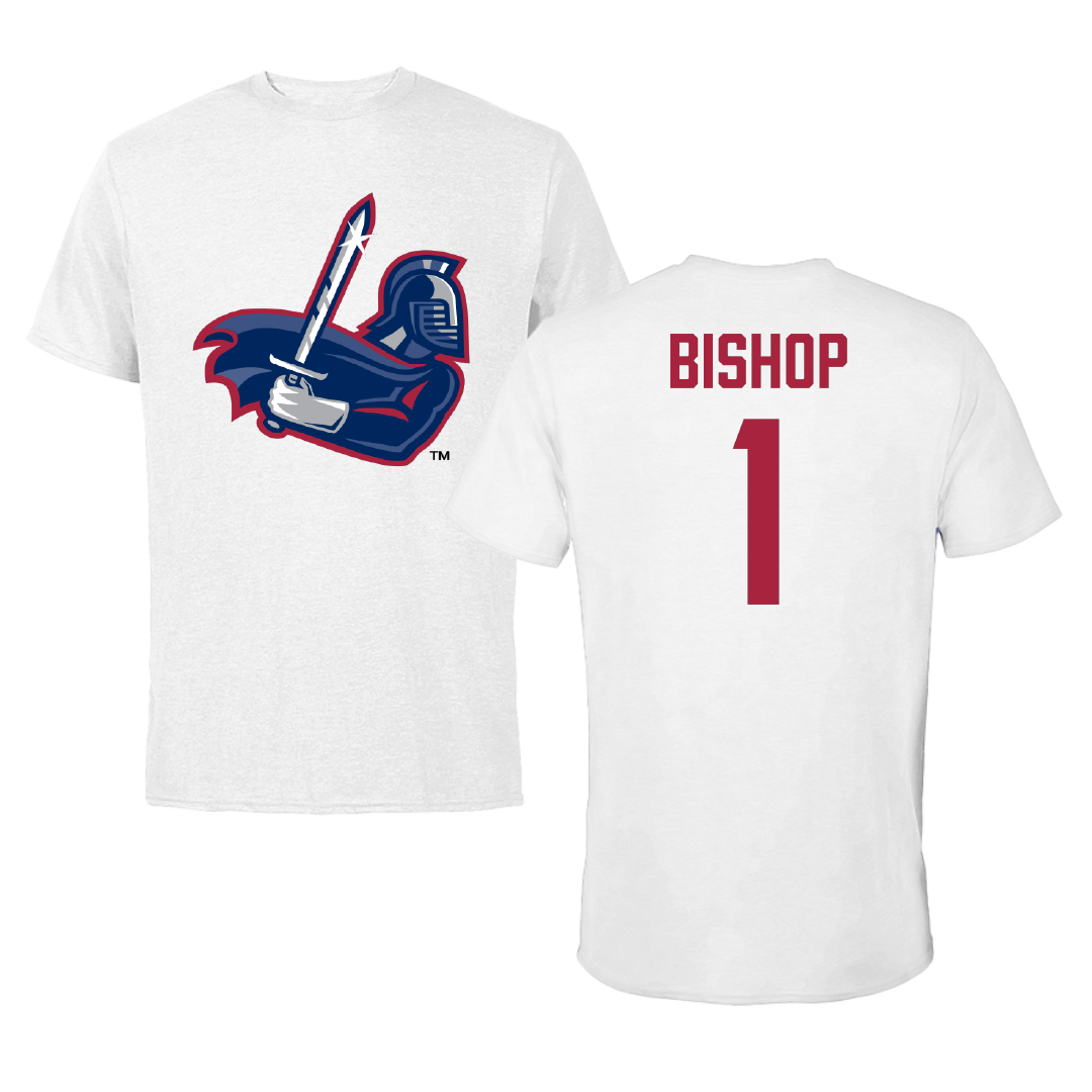 Sterling College Basketball (M) White Performance Tee - #1 Cameron Bishop