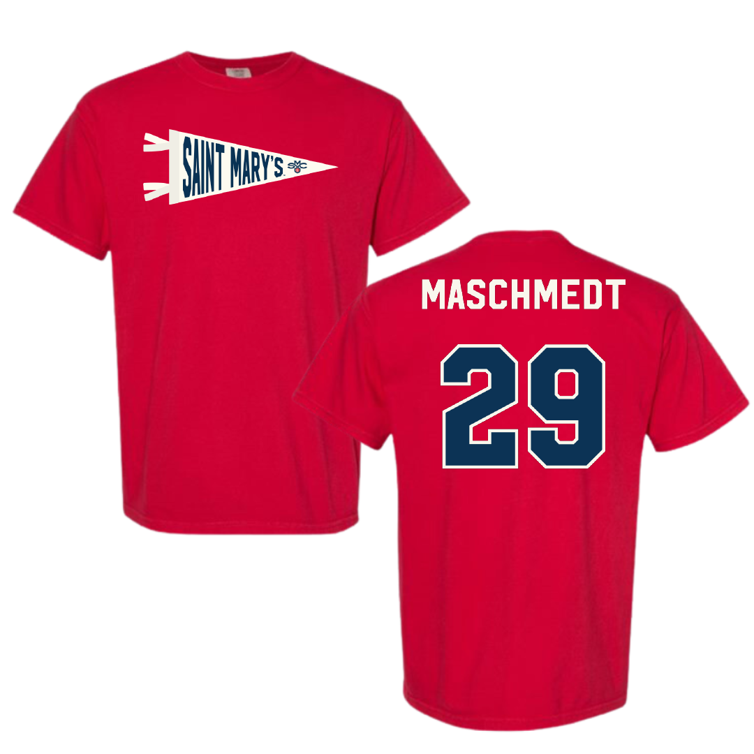 Saint Mary's College of California Soccer Red Pennant Comfort Colors Tee - #29 Will Maschmedt