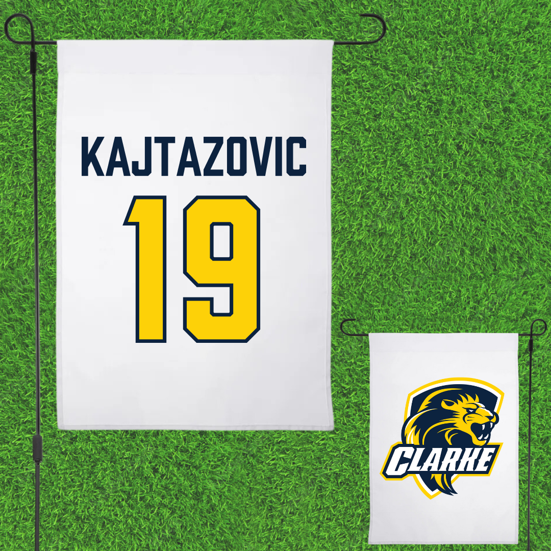 Clarke University Soccer White Garden Flag - #19 Esmeralda Kajtazovic