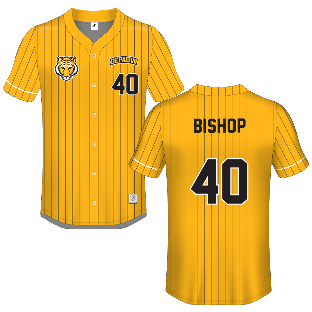 DePauw University Gold Pinstripe Button-Down Jersey - #40 Henry Bishop