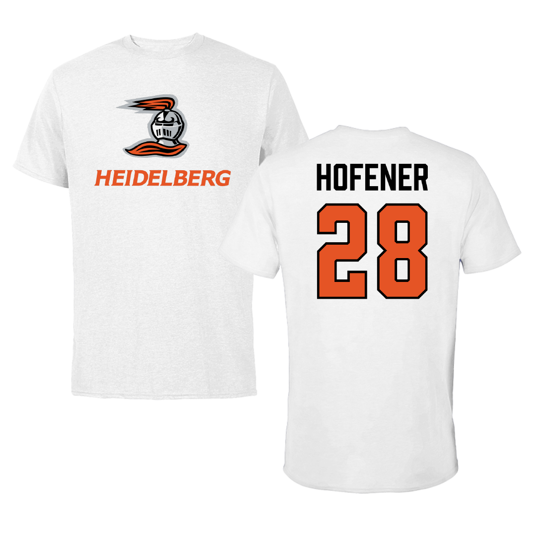 Heidelberg University Baseball White Performance Tee - #28 Nick Hofener