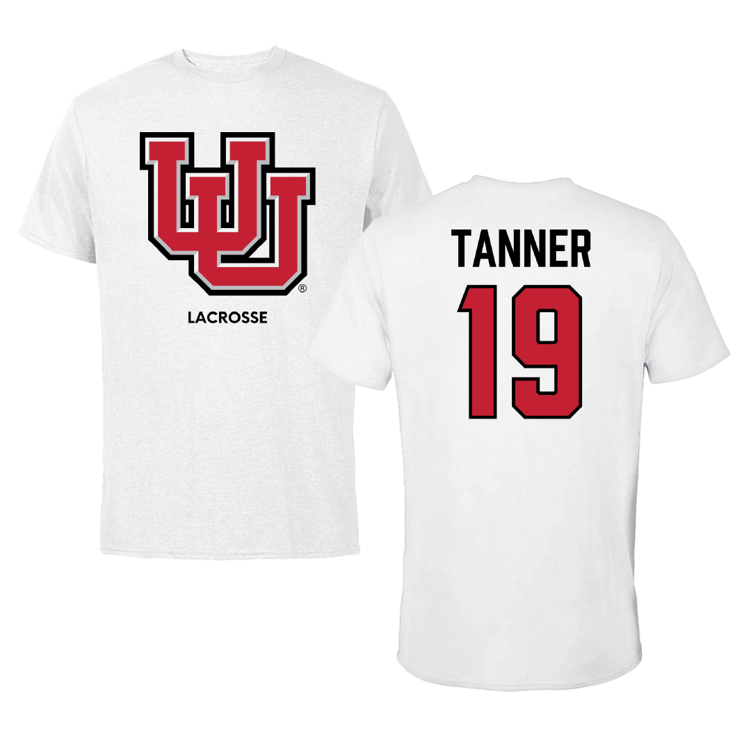 University of Utah Lacrosse (M) White Performance Tee - #19 Dallin Tanner