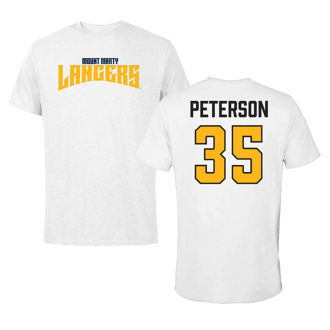 Mount Marty University Basketball White Classic Tee - #35 Dysen Peterson