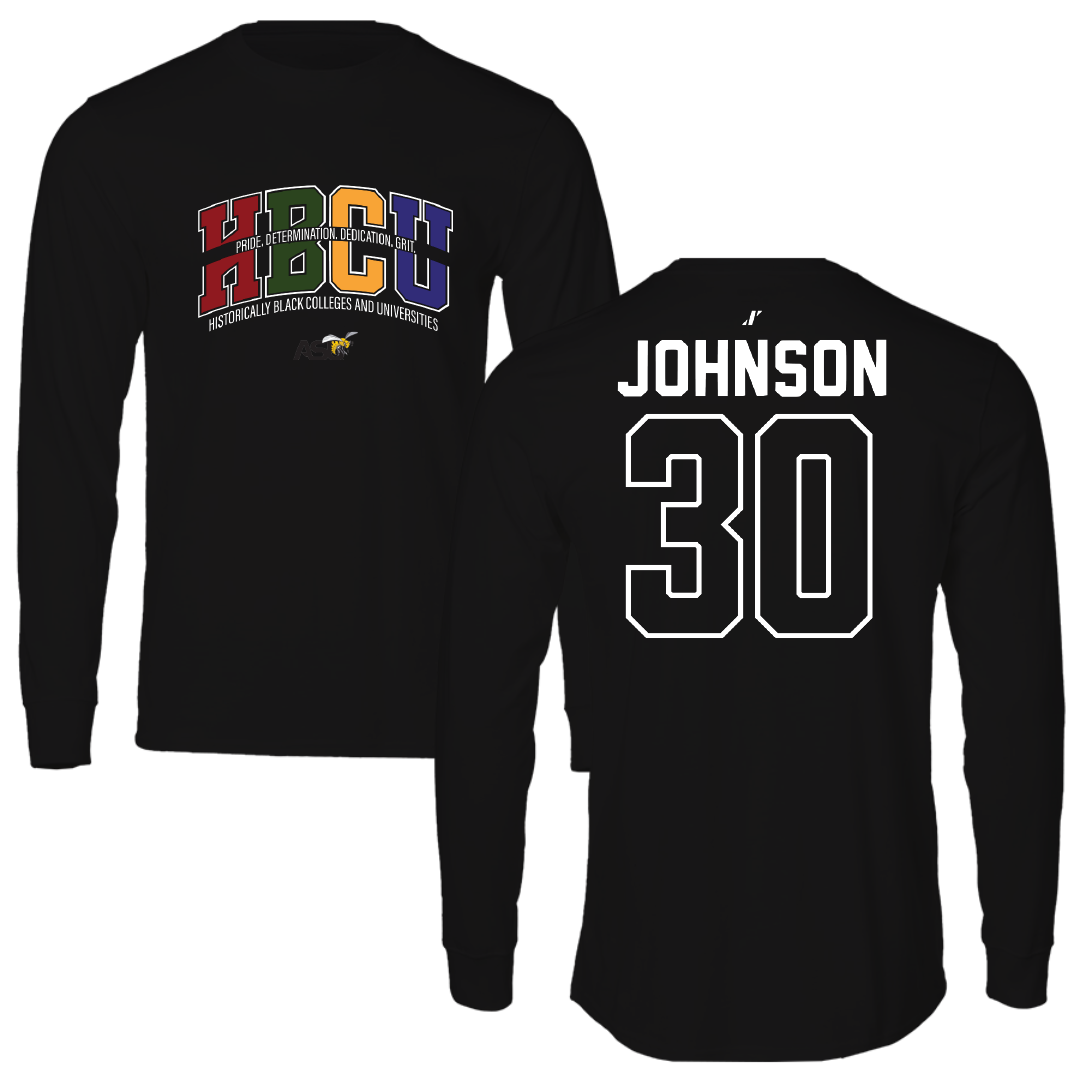 Alabama State University Football Black HBCU Performance Long Sleeve - #30 Ethan Johnson
