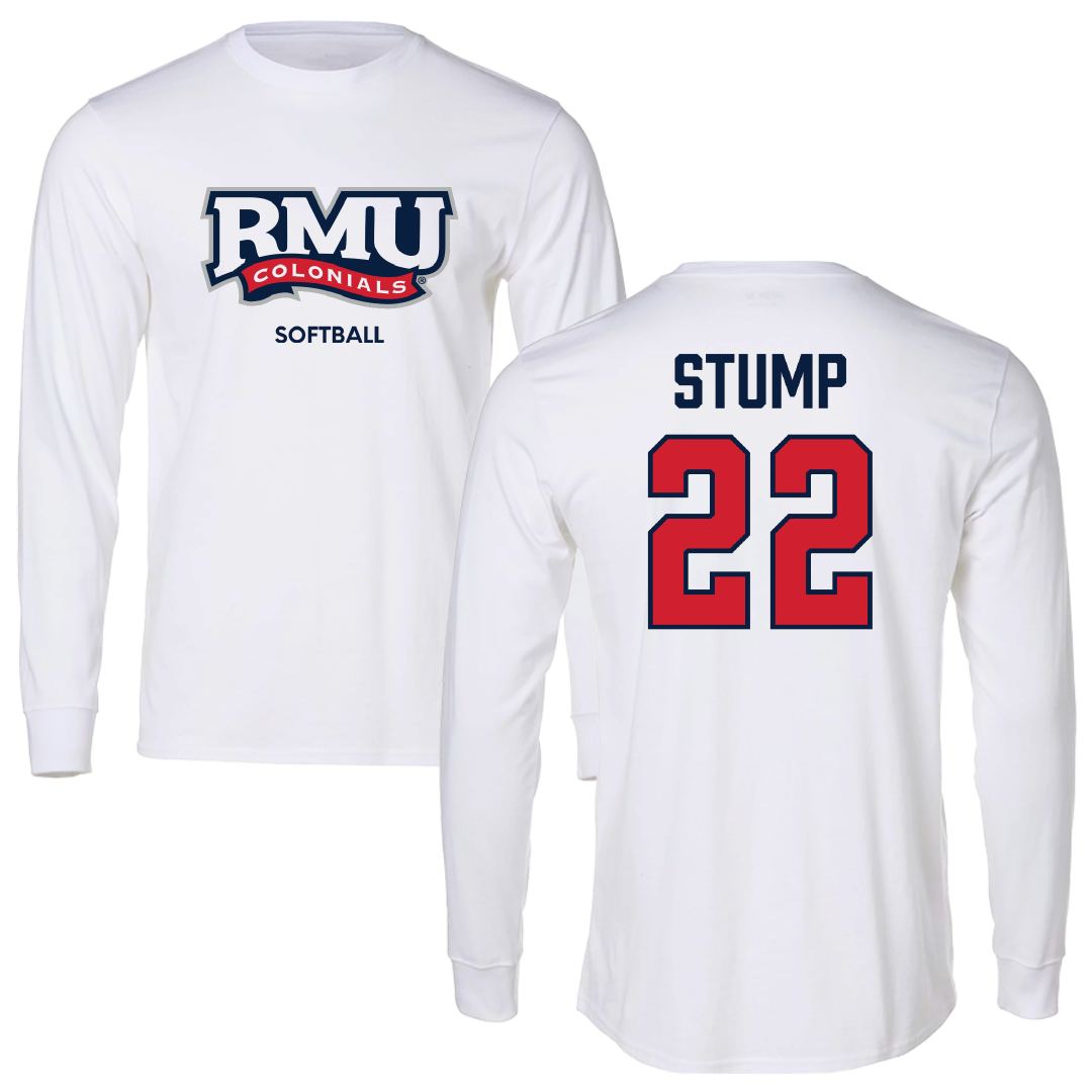 Robert Morris University Softball White Performance Long Sleeve - #22 Lilly Stump