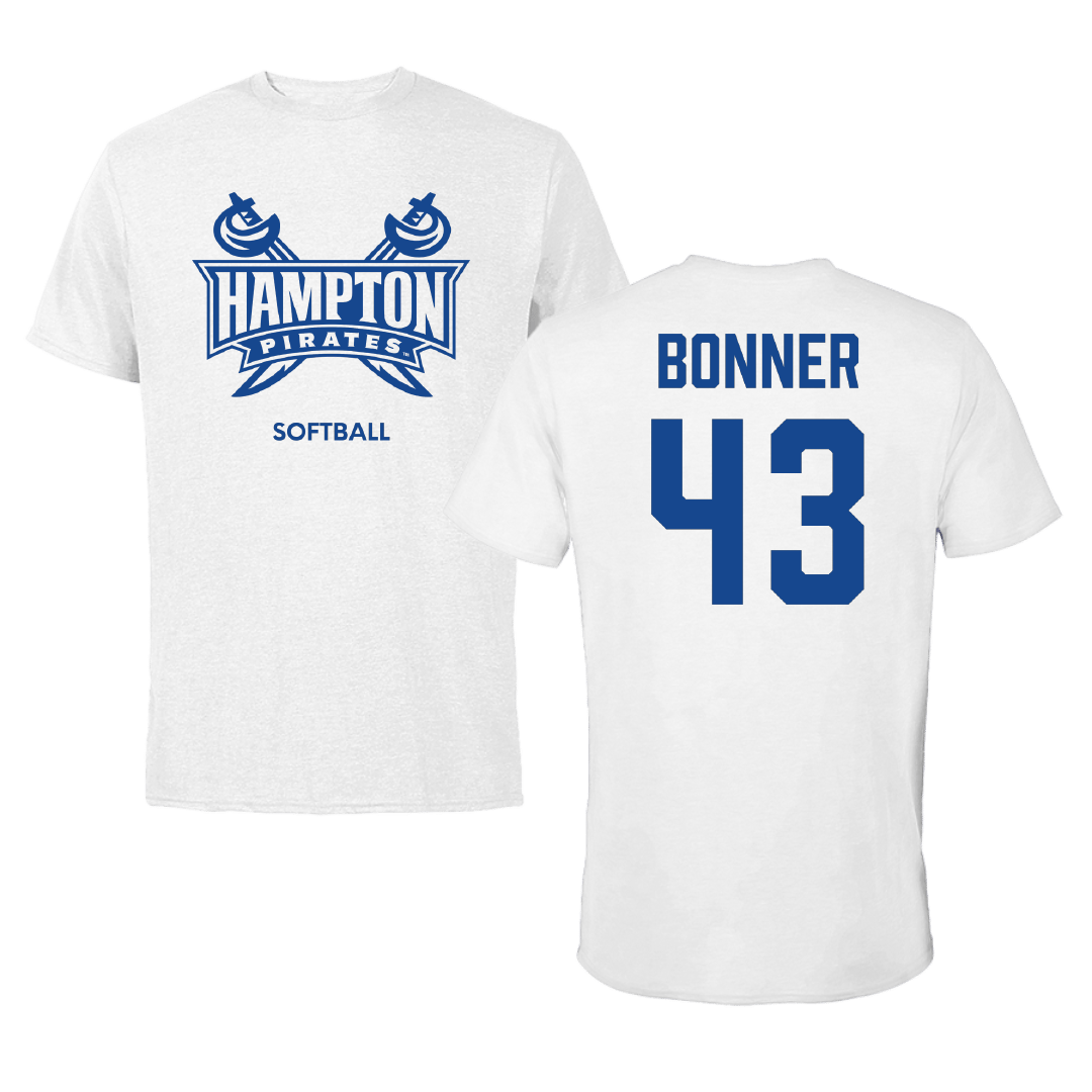 Hampton University Softball White Tee - #43 Carmynn Bonner