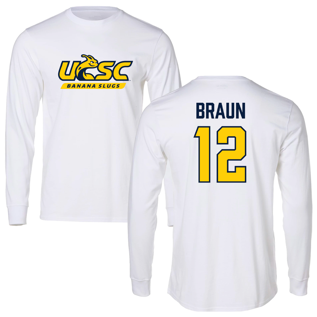 University of California-Santa Cruz Soccer (M) White Long Sleeve - #12 Michael Braun