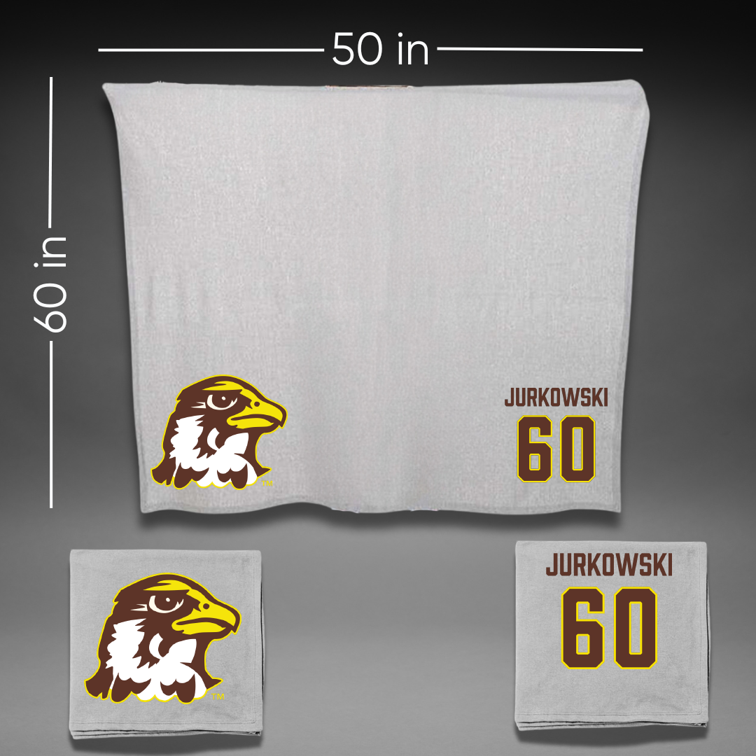 Quincy University Football Gray Blanket - #60 Jayden Jurkowski