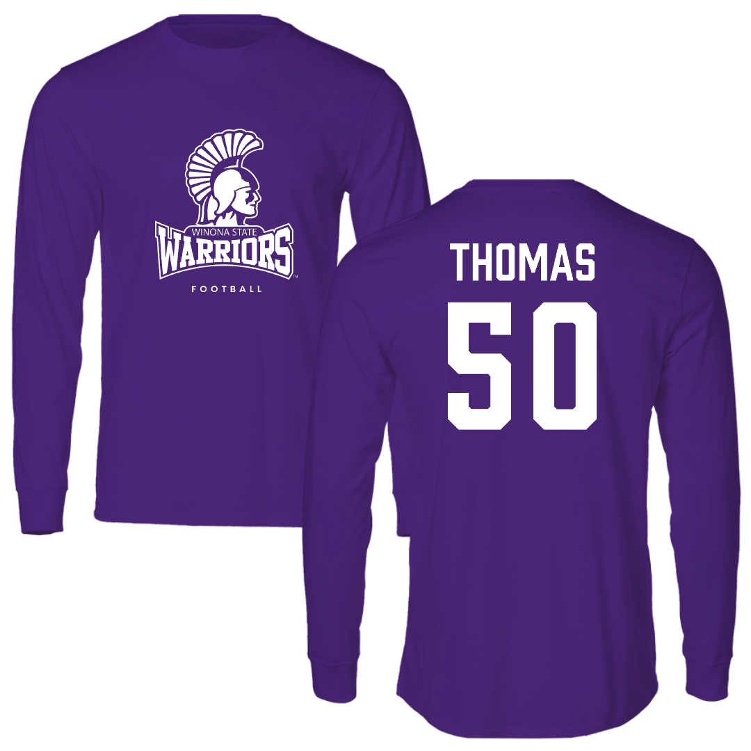 Winona State University Football Purple Long Sleeve - #50 Taiden Thomas