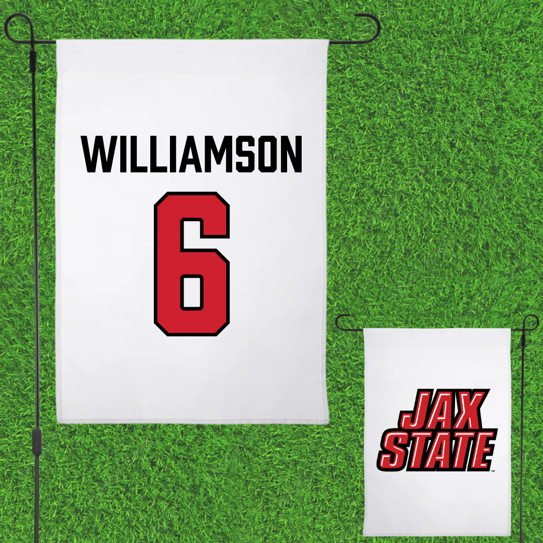 Jacksonville State University Baseball White Garden Flag - #6 Ace Williamson