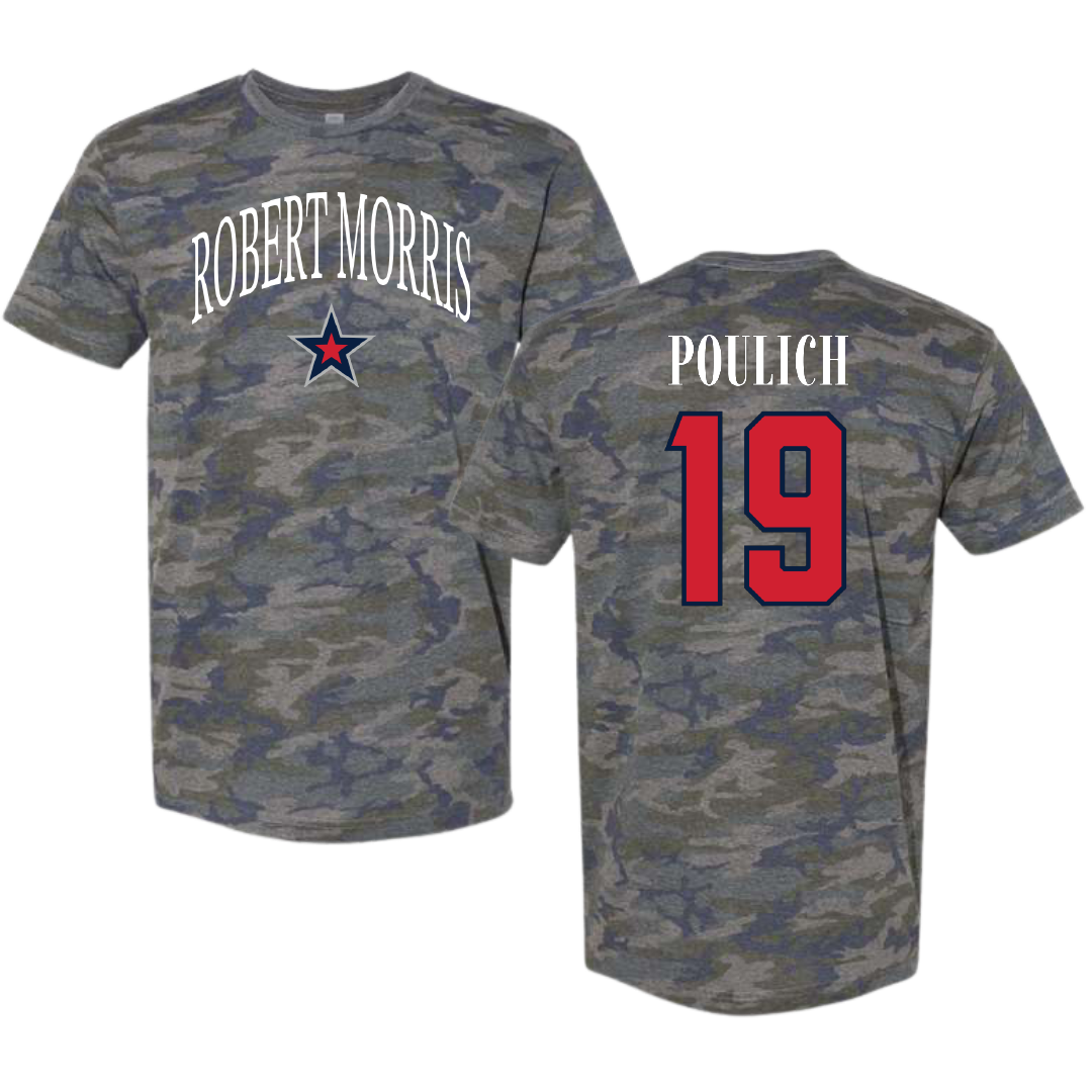 Robert Morris University Softball Vintage Camo Tee - #19 Courtney Poulich