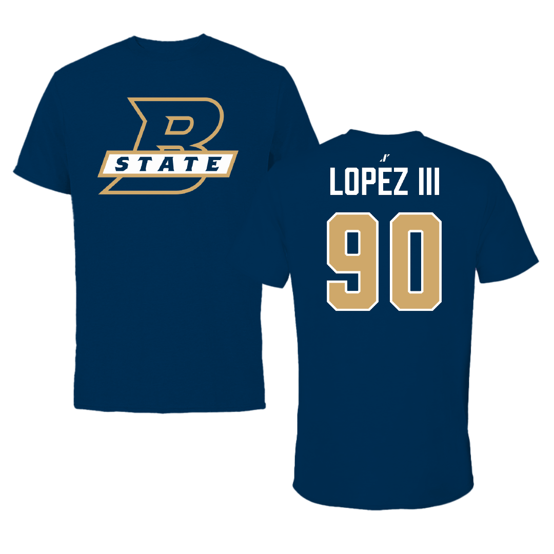 Bluefield State University Football Navy Performance Tee - #90 Omar Lopez III