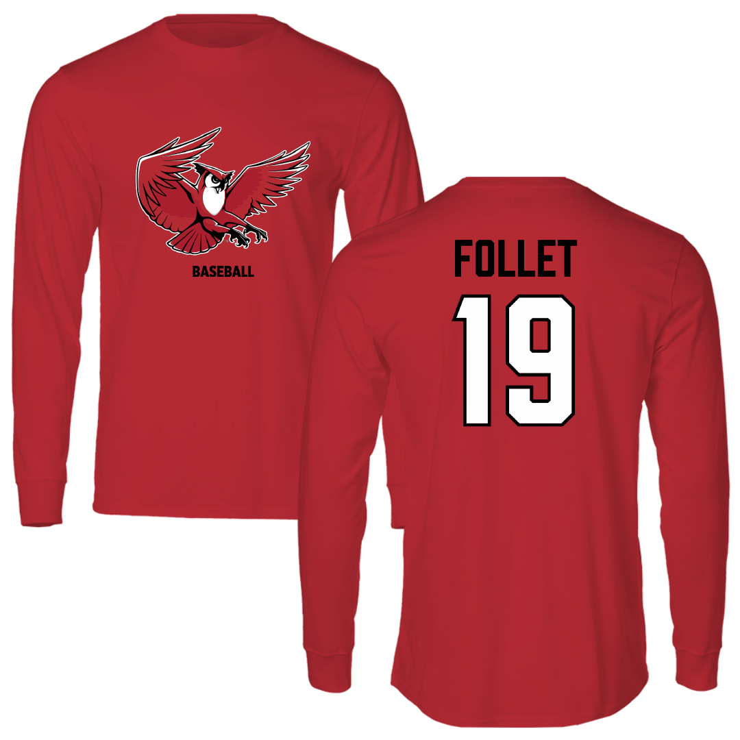Keene State College Baseball Red Performance Long Sleeve - #19 Otis Follet