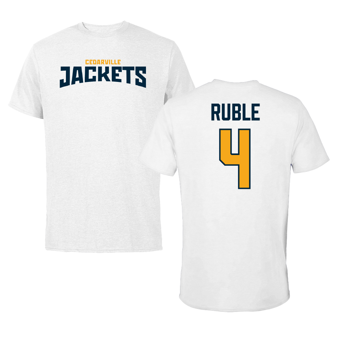 Cedarville University Basketball White Classic Performance Tee - #4 Trevor Ruble