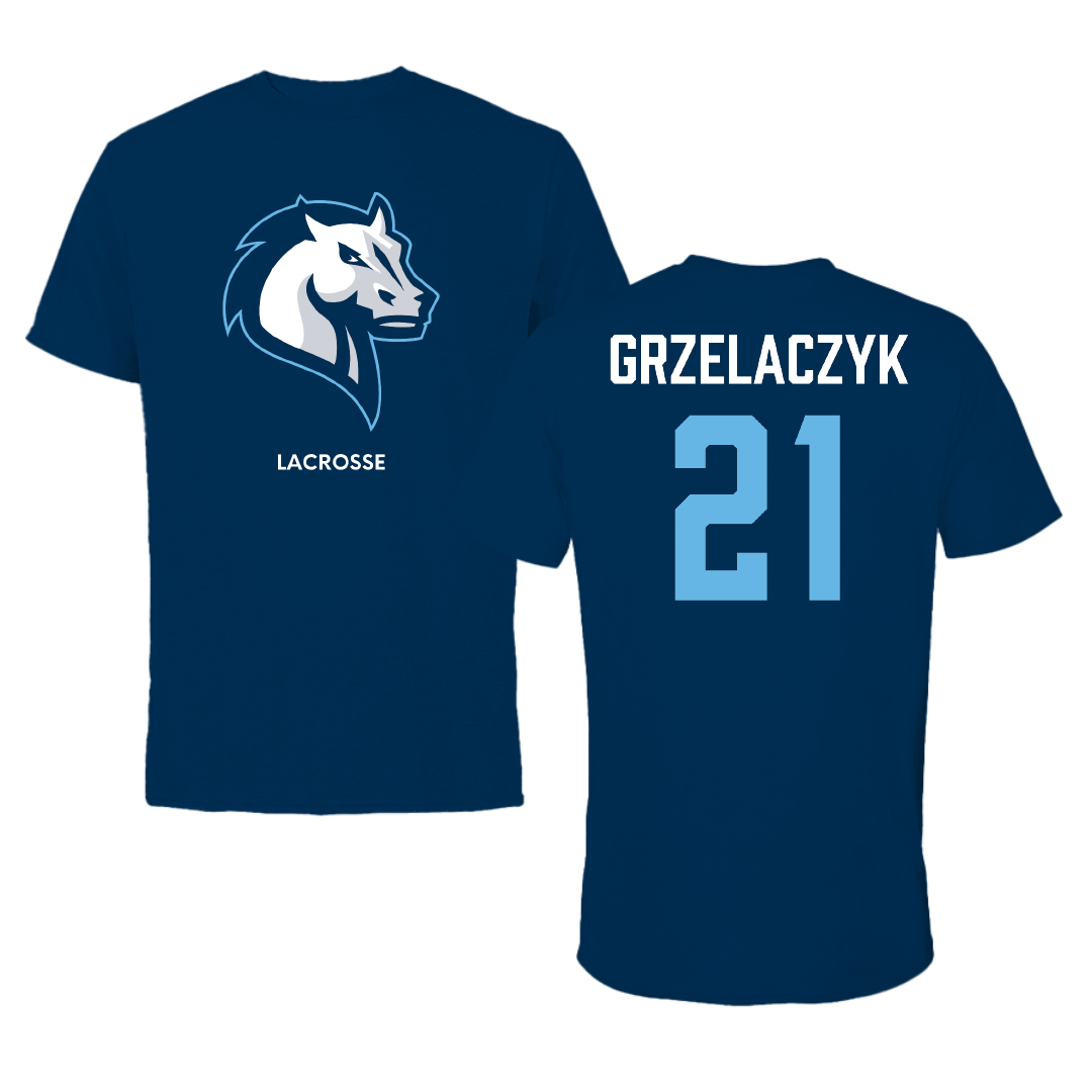 Mercy University Lacrosse (W) Navy Performance Tee - #21 Jessica Grzelaczyk