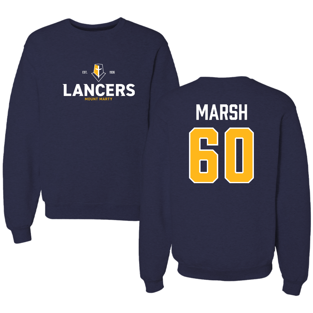 Mount Marty University Football Navy General Crewneck - #60 Devin Marsh