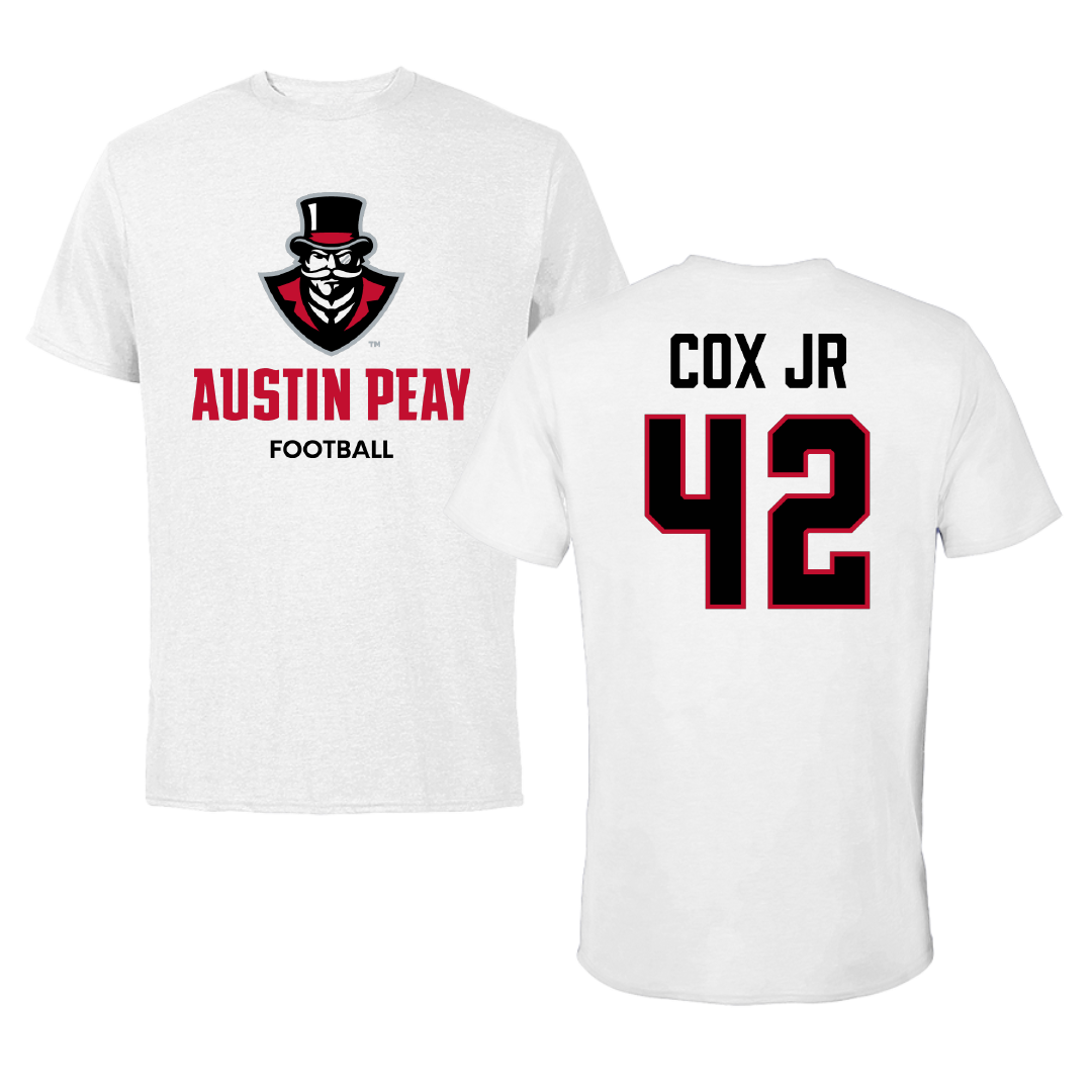 Austin Peay State University Football White Performance Tee - #42 TJ Cox Jr